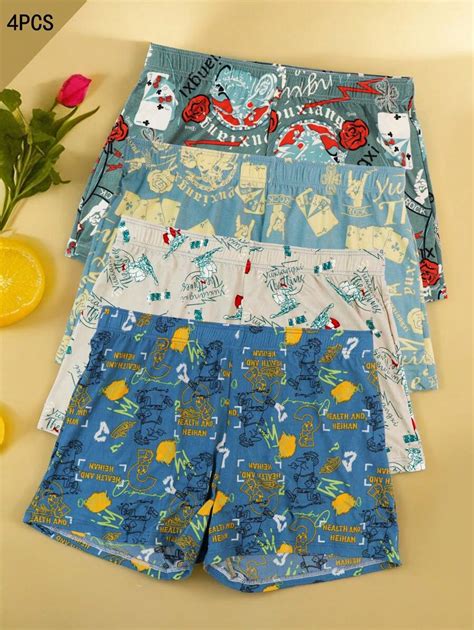 4pcs Men's Printed Boxer Briefs, Comfortable Breathable Sleepwear ...