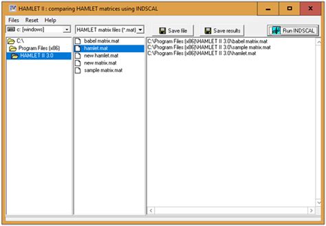 INDSCAL using Hamlet II for multidimensional scaling