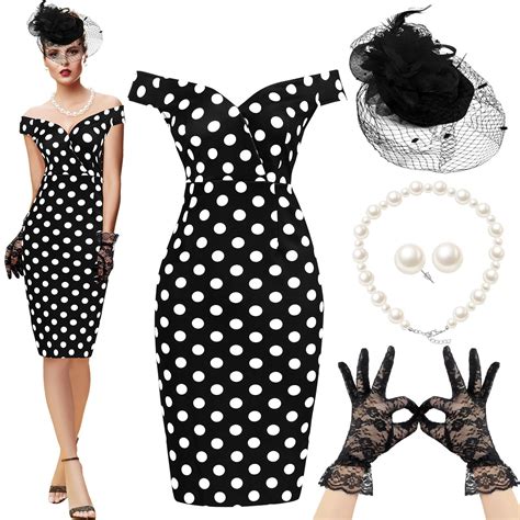 JenPen 5 Pcs Women's Vintage Polka Dot Dress Retro Pencil Dress Floral ...