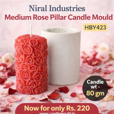 Medium Rose Designer Pillar Candle Mould HCM21904, Niral Industries.
