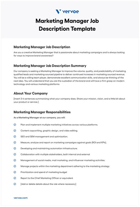 Marketing Manager Job Description Template - prntbl.concejomunicipaldechinu.gov.co