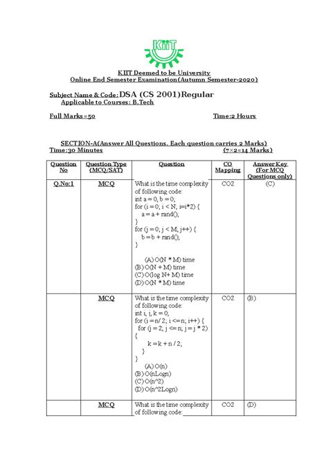 2020 Endsem Regular Question - KIIT Deemed to be University Online End ...