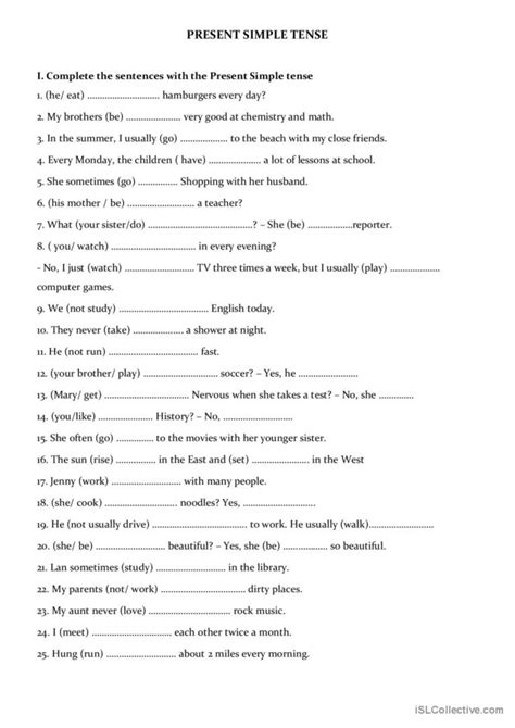 Image result for Present Simple Grammar Exercises