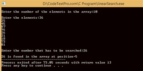 Example of Linear Search Program C# Easy 的图像结果