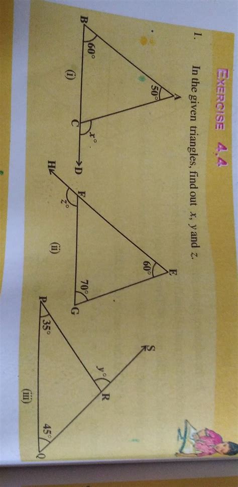 In the given triangles,find out x,y and z. ....explain one by one ...