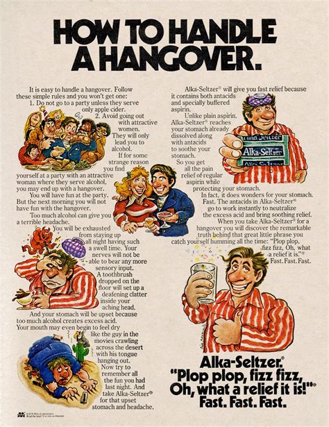 Alka-Seltzer: How to handle a hangover (1978) : r/vintageads