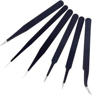 BM RETAIL 6 Piece Professional Stainless Steel Tweezer Set With Fine ...