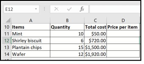 Spreadsheet Formulas
