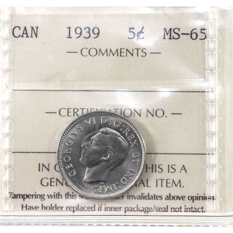 5-cent 1939 ICCS MS65
