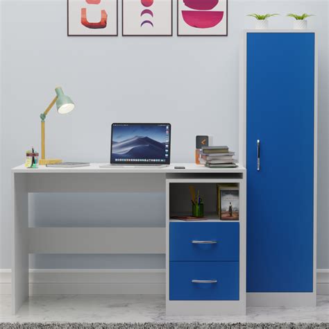 Apricus Wooden Study Table with Bookshelf - Frosty White and Hong Kong ...