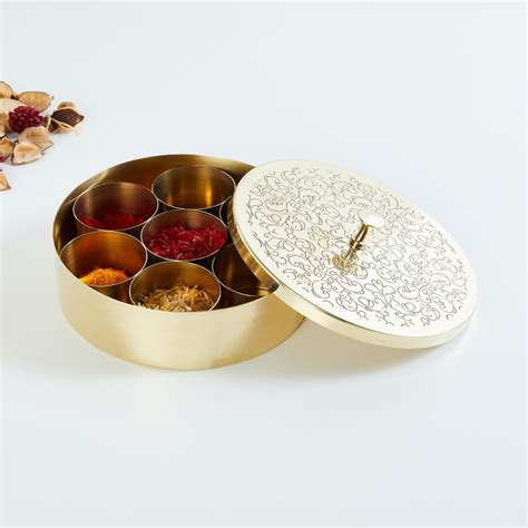 Buy Upasana Gold Patterned Brass Pooja Box from Home Centre at just INR ...