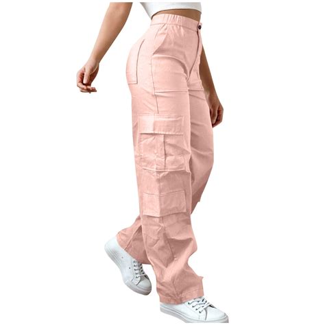 Cargo Pants Women High Waisted Hiking Pants Solid Color Elastic Waist ...