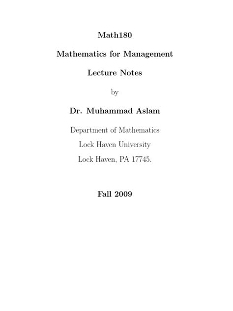 Image result for Maths for Management Lecture Notes
