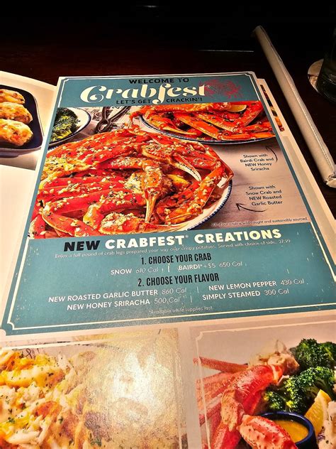 Menu at Red Lobster restaurant, Marion