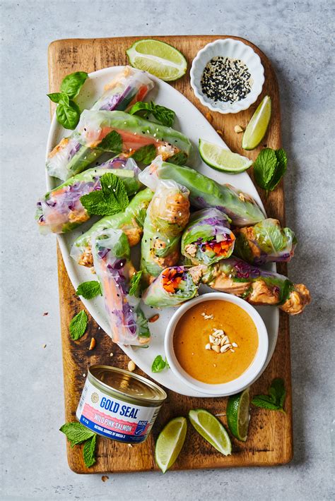 Fresh Spring Rolls With Salmon and Peanut Sauce | Olive & Mango