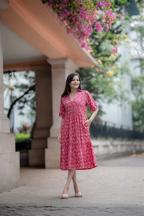 Lotus Pink Dabu Hand-Block Print Fit & Flare Midi Dress | Nuchic Plus-Size