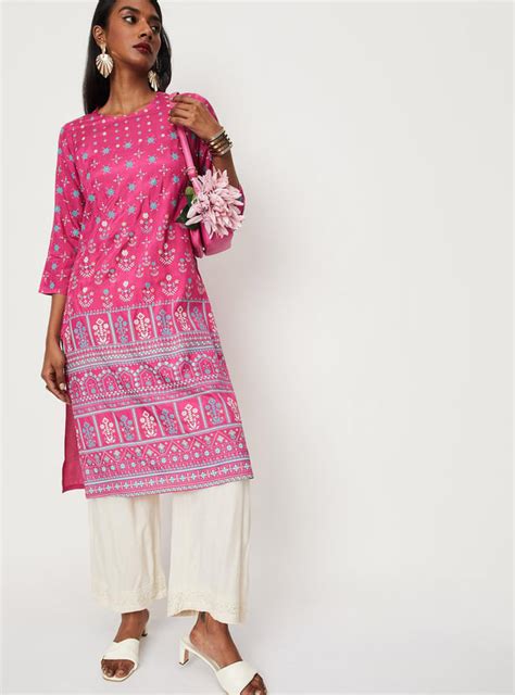 Buy Women Placement Printed Round Neck Straight Kurta Online at just Rs ...