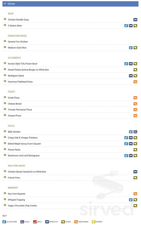 East Quad Dining Hall menu in Ann Arbor, Michigan, USA