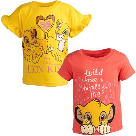 Disney Lion King Graphic Tees: Simba Nala 2 Pack T-Shirts for Little to ...