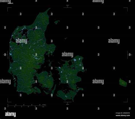 Shape of a Colored elevation map with lakes and rivers of the Denmark, with distance scale and ...