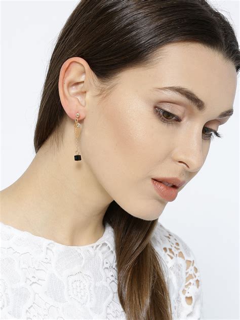 Buy Fabula Jewellery Black Beads & Crystal Minimal Drop Earrings Online