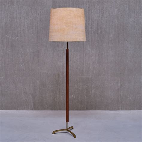 Danish Modern Three Legged Floor Lamp in Brass & Teak, 1950s | #281229