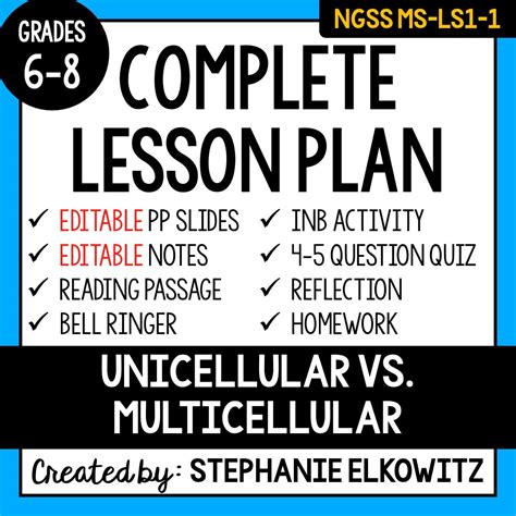 MS-LS1-1 Unicellular vs. Multicellular Lesson | Stephanie Elkowitz