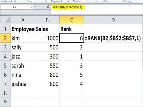 Using Rank Function in Excel 的图像结果