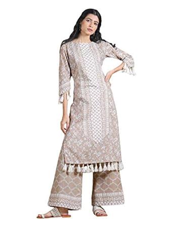 Buy Rustorange Women's Plus Size Viscose Straight Beige Kurta Palazzo ...