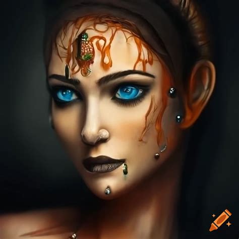 Captivating dhampir woman with piercing blue eyes