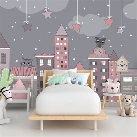 Pastel Building in City Landscape, Kids Wallpaper – Myindianthings