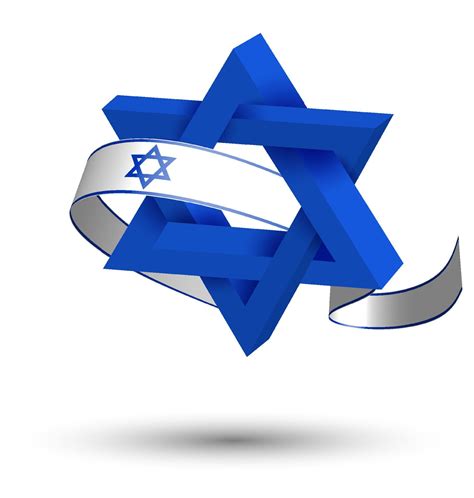 Star of David symbol with festive ribbon in colors of israel flag. Hexagonal star of national ...