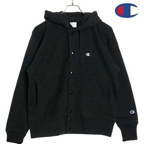 チャンピオン Champion REVERSE WEAVE SNAP HOODED SWEATSHIRT BLACK [C3-A120 ...