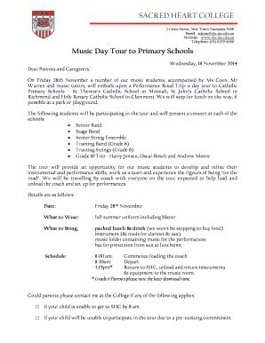 Fillable Online shc tas edu Music Day Tour to Primary Schools - shc tas ...