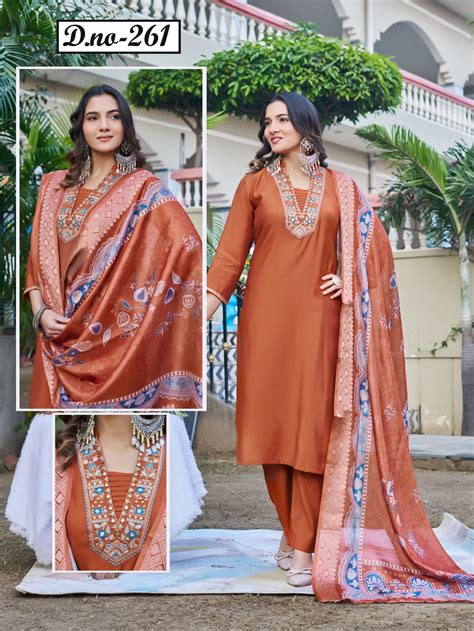 Kadlee 261 To 263 Roman Silk With Work Kurti Pant And Dupatta