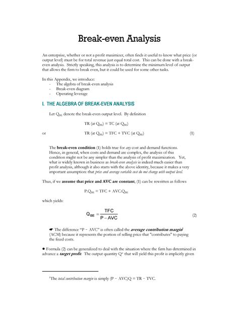 Break-even Analysis - Lecture notes 3 - 1 The total contribution margin ...