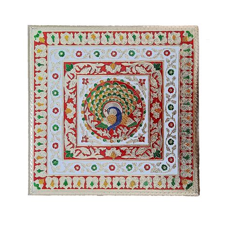 B UNIQ Meenakari Peacock Design Wooden Pooja Chowki | Bajot with Wood ...