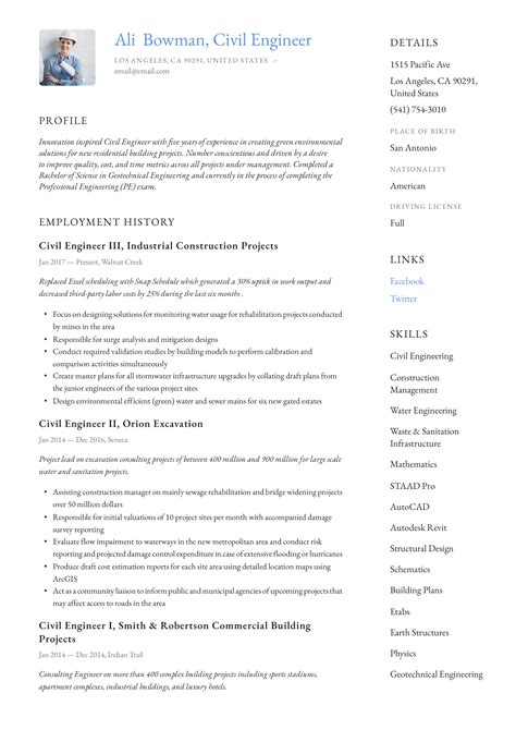 Civil Engineer Resume Example 的图像结果