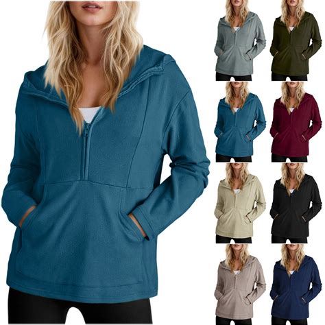 BiZtdJrK Soft Half Zip Sweatshirt Women Lightweight Long Sleeve Solid ...