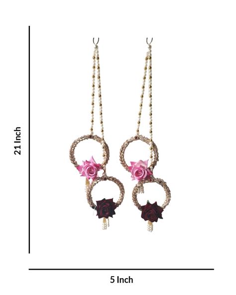 Pearl and Rose Wreath Floral Ornaments Wall Hangings, 21 Inch x 5 Inch ...