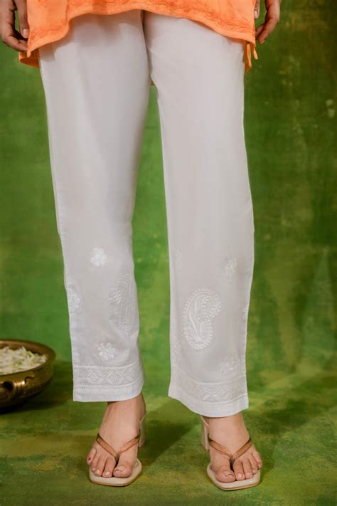 Cotton White Trousers - House Of Kari (Chikankari Clothing)