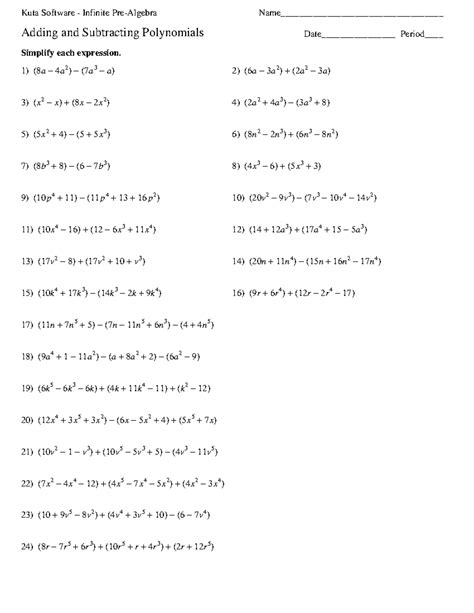 Adding-Subtracting-Polynomials - Kuta Software - Infinite Pre-Algebra ...