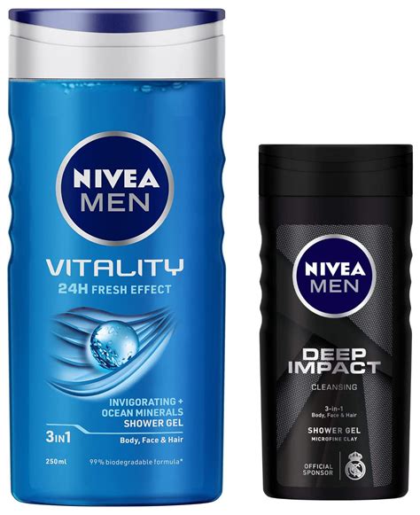 Buy NIVEA Men Body Wash, Deep Impact, 3 in 1 Shower Gel for Body, Face ...