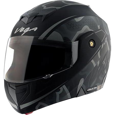 Vega Crux Dx Fighter Flip-up Helmet Dull Black Grey-L : Amazon.in: Car ...