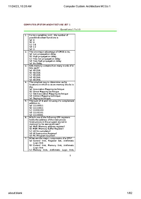 Computer System Architecture MCQs 1 - COMPUTER SYSTEM ARCHITECTURE SET ...