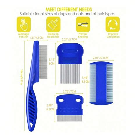 4 Packs Flea Lice Comb, Stainless Steel Dog Cat Grooming Combs With ...