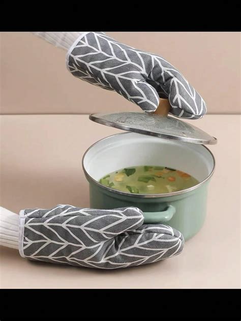 1pc Linen Heat Resistant Oven Mitt, Kitchen Oven Microwave Insulated ...