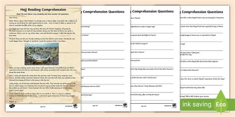 Hajj Reading Comprehension Activity