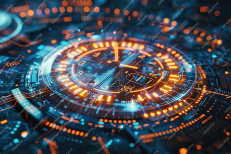 Future technology and time management concept clock and virtual screen ...