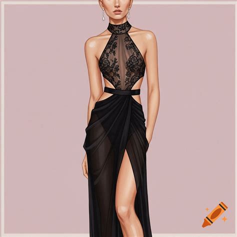 Sculpted halter-style gown with black lace, waist cutouts, and floor ...